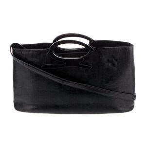 genny italy Authentic Lizard Leather Solid Black Shoulder Bag